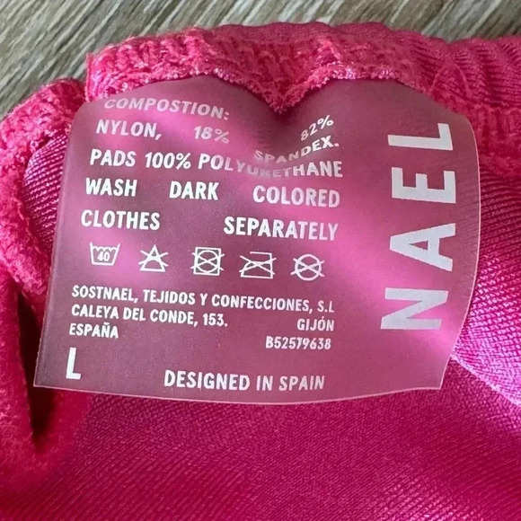 NAEL Women's Large Pink Bikini Top Nylon Spandex Swim Pool Beach Tie - Picture 2 of 5